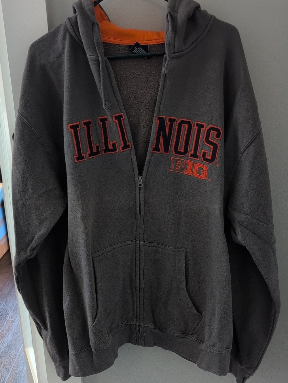 Blue 84 Gray Hooded Zip Jacket with Orange Lettering